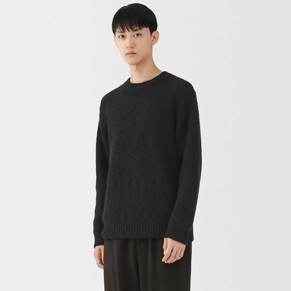 Outlet Muji Jersey de lana merina, punto grueso y cuello redondo para hombre