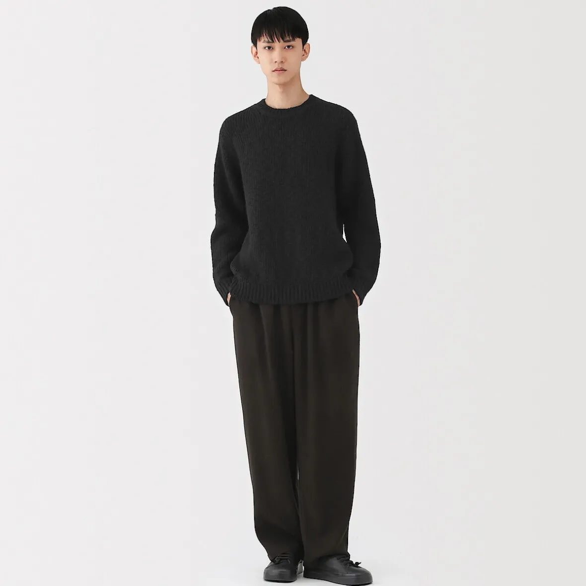 Outlet Muji Jersey de lana merina, punto grueso y cuello redondo para hombre