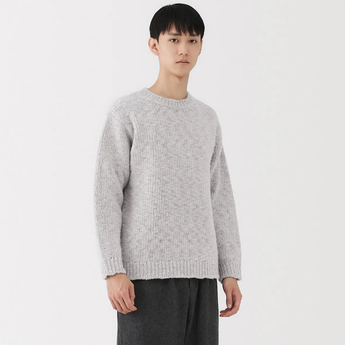 Outlet Muji Jersey de lana merina, punto grueso y cuello redondo para hombre