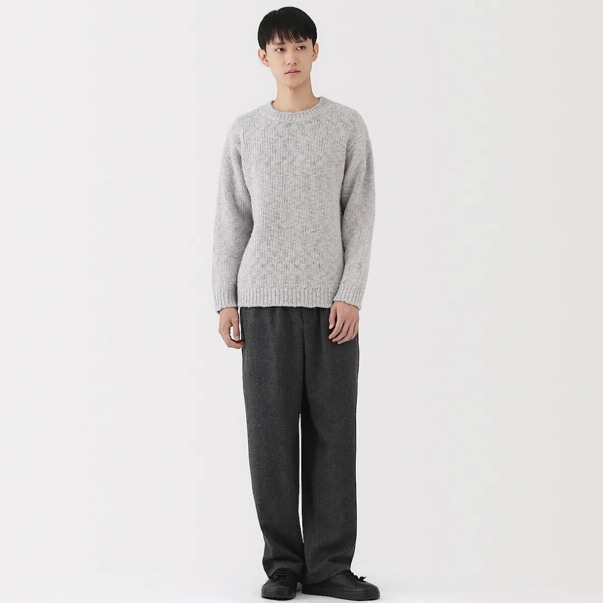 Outlet Muji Jersey de lana merina, punto grueso y cuello redondo para hombre
