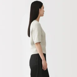 Discount Muji Jersey de media manga en textura bouclé de mezcla de algodón para mujer