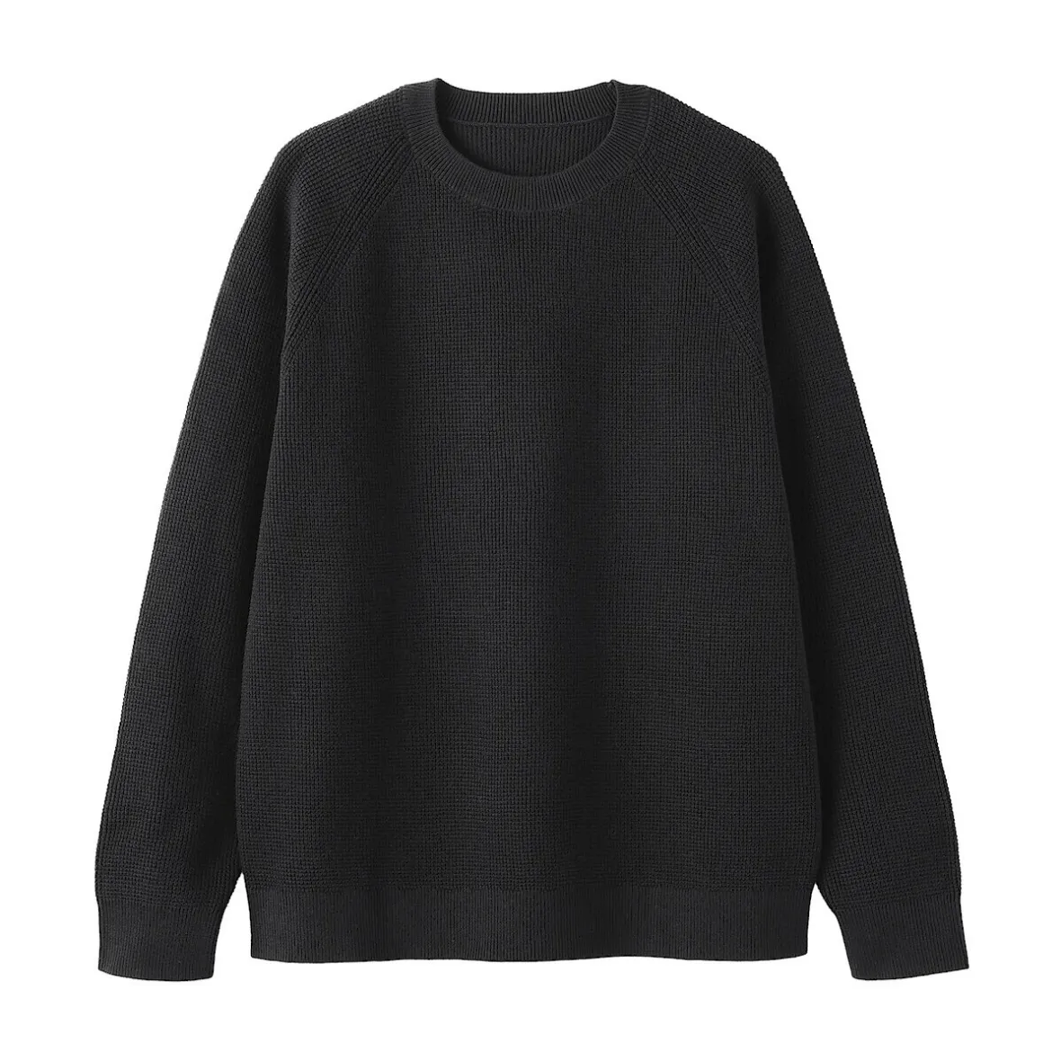New Muji Jersey de punto con cuello redondo y tejido waffle en mezcla de algodón para hombre