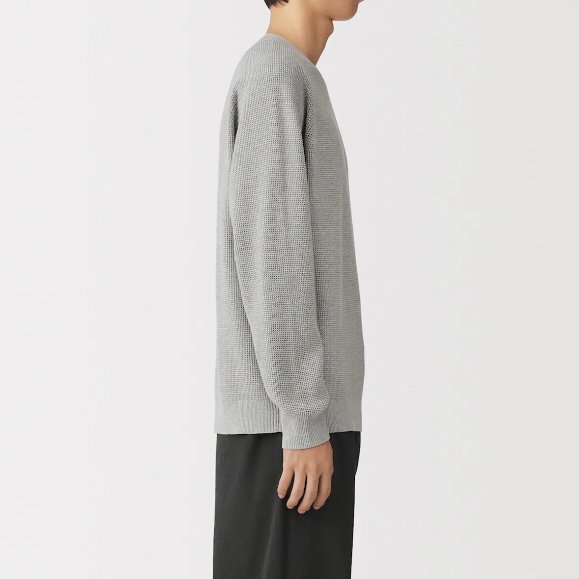 New Muji Jersey de punto con cuello redondo y tejido waffle en mezcla de algodón para hombre