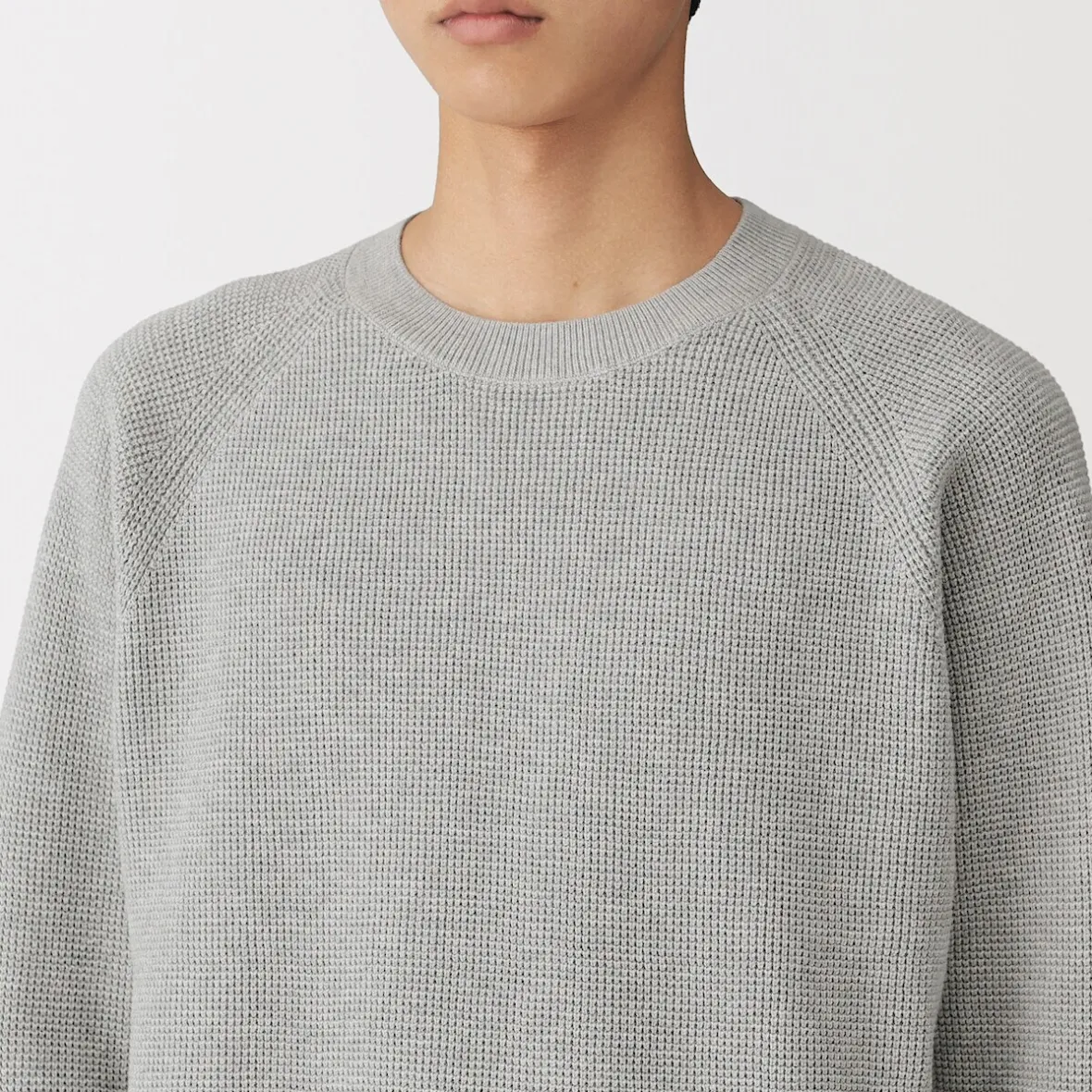 New Muji Jersey de punto con cuello redondo y tejido waffle en mezcla de algodón para hombre