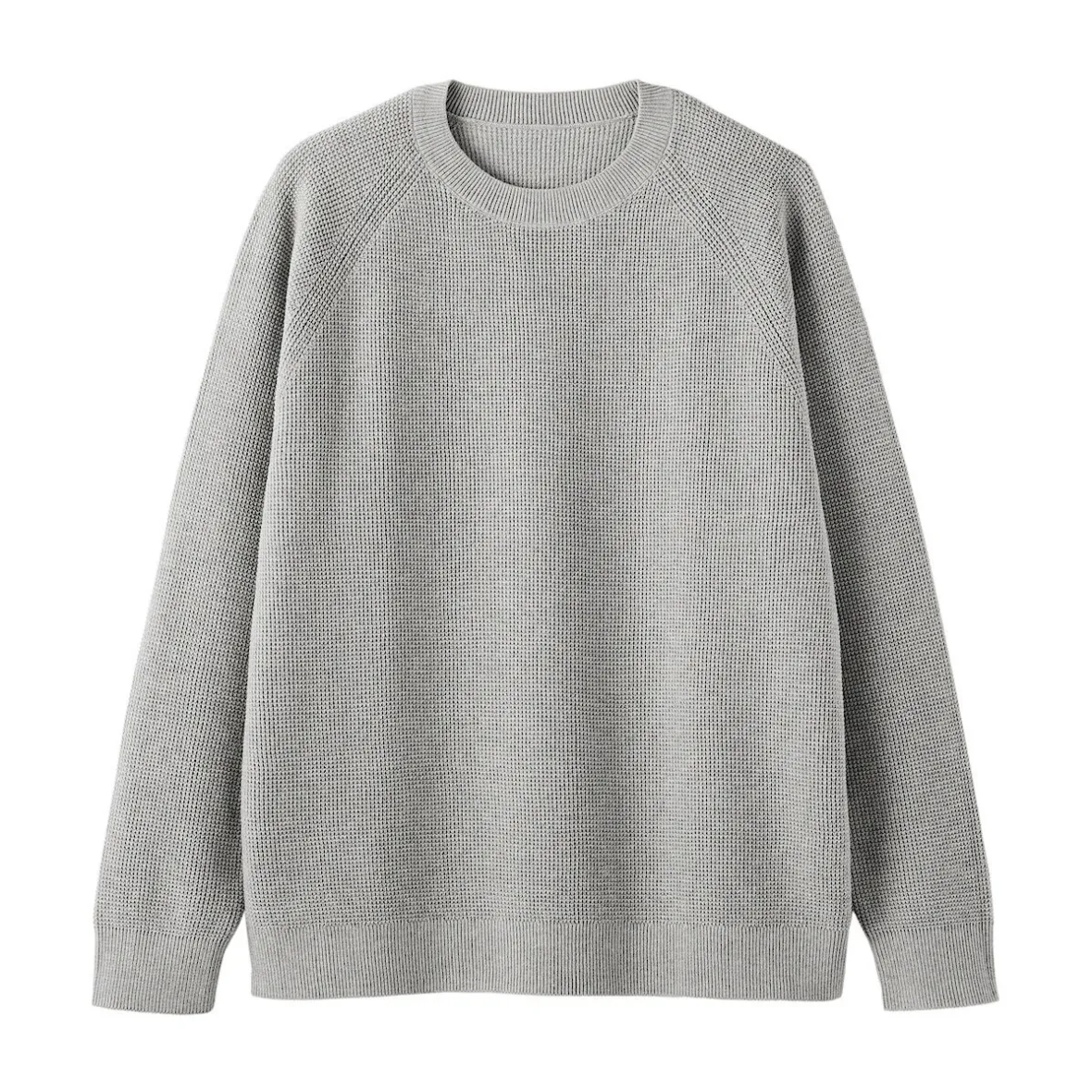 New Muji Jersey de punto con cuello redondo y tejido waffle en mezcla de algodón para hombre