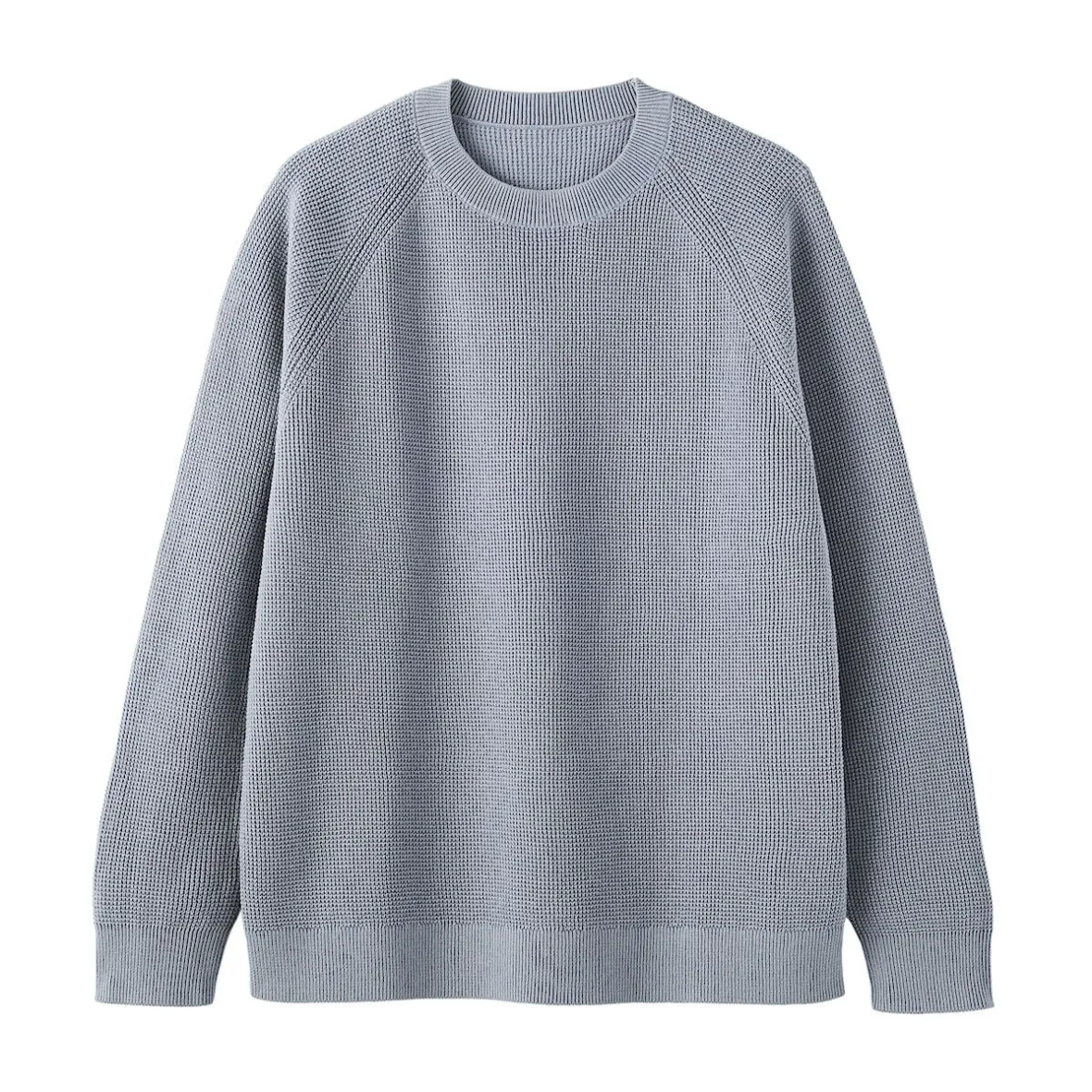 New Muji Jersey de punto con cuello redondo y tejido waffle en mezcla de algodón para hombre