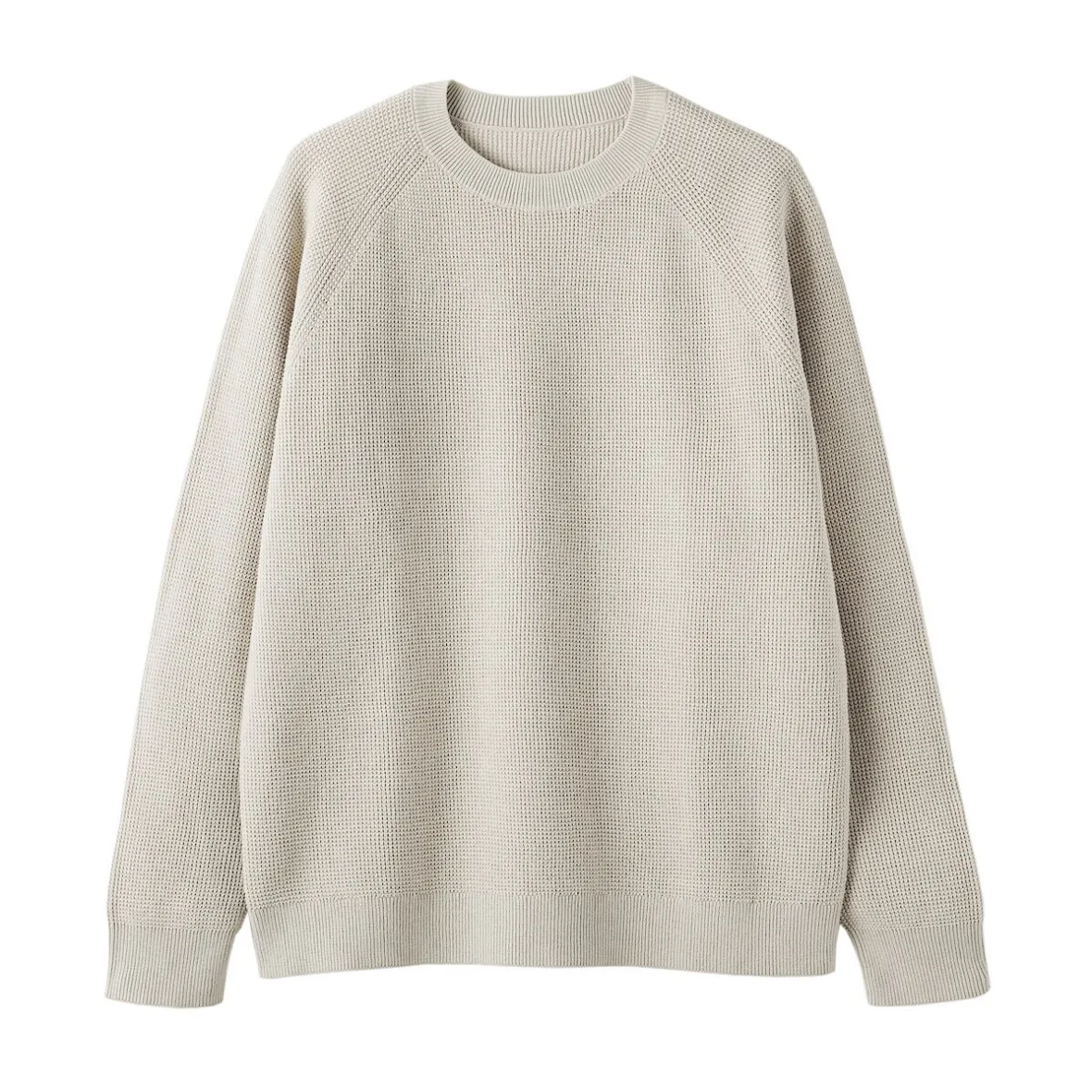 New Muji Jersey de punto con cuello redondo y tejido waffle en mezcla de algodón para hombre
