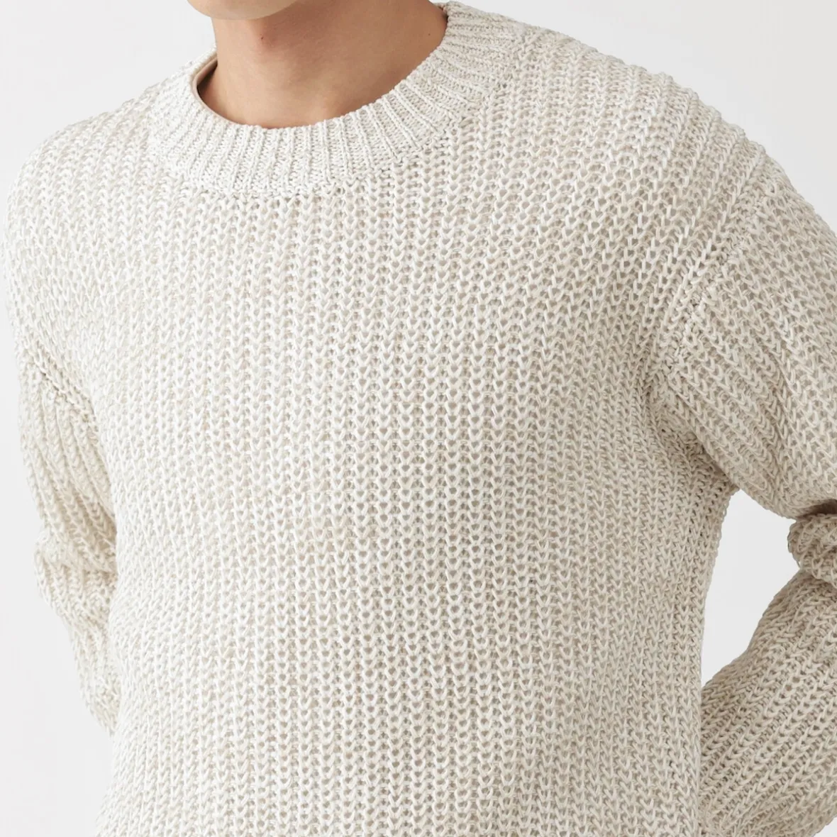 Discount Muji Jersey de punto grueso de algodón orgánico con trenzado para hombre