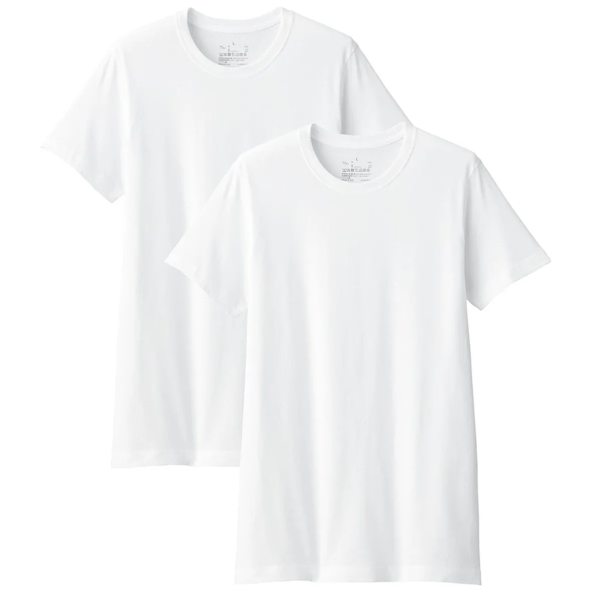 Muji Pack de 2 camisetas de algodón con cuello redondo sin costuras laterales para hombre