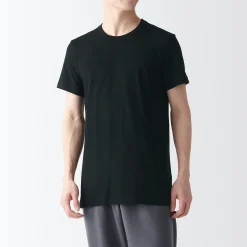 Muji Pack de 2 camisetas de algodón con cuello redondo sin costuras laterales para hombre