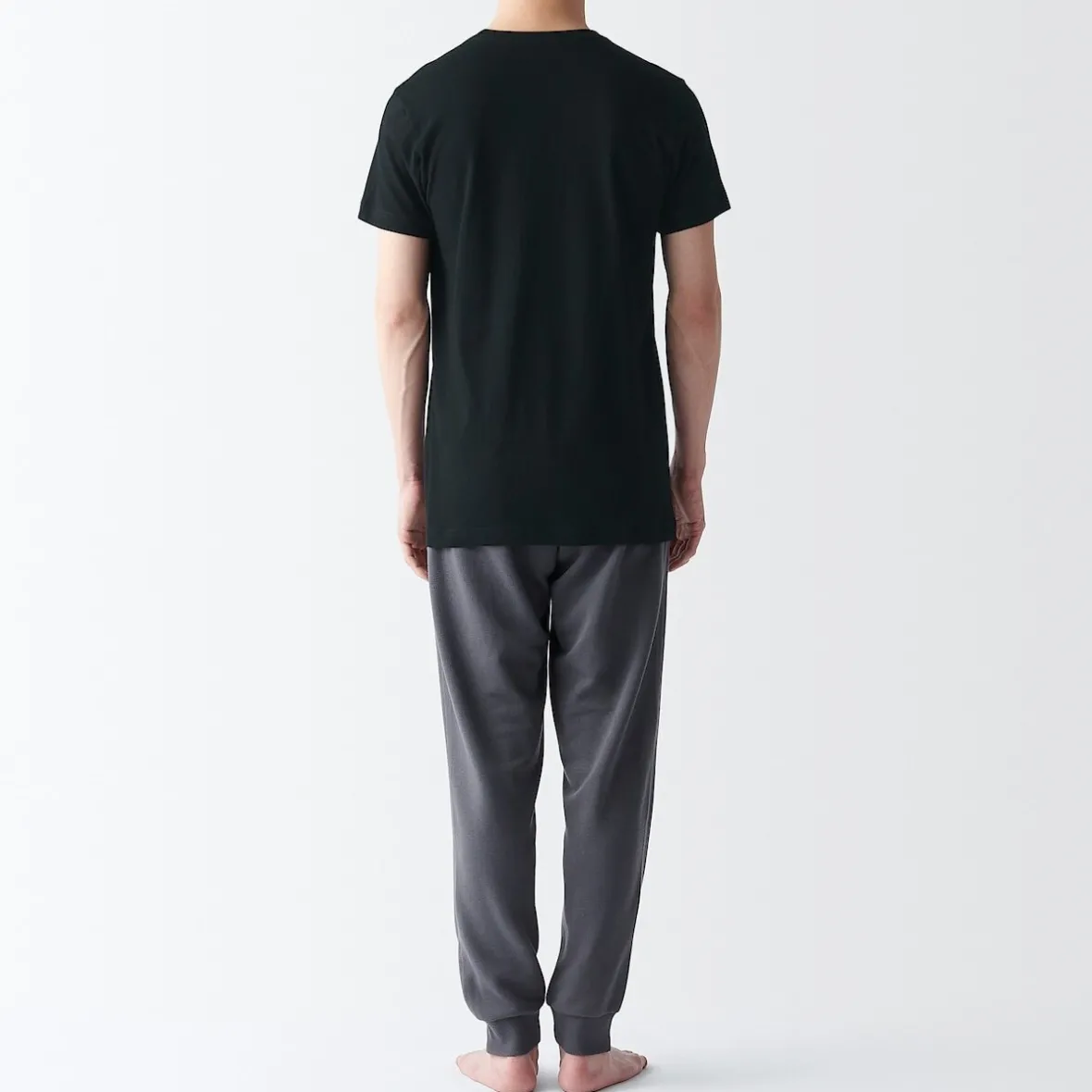 Muji Pack de 2 camisetas de algodón con cuello redondo sin costuras laterales para hombre