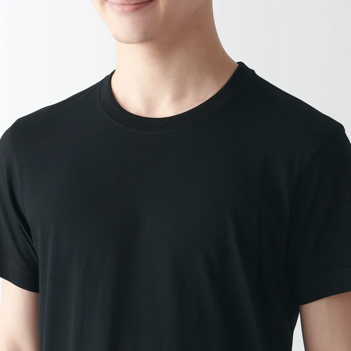 Muji Pack de 2 camisetas de algodón con cuello redondo sin costuras laterales para hombre