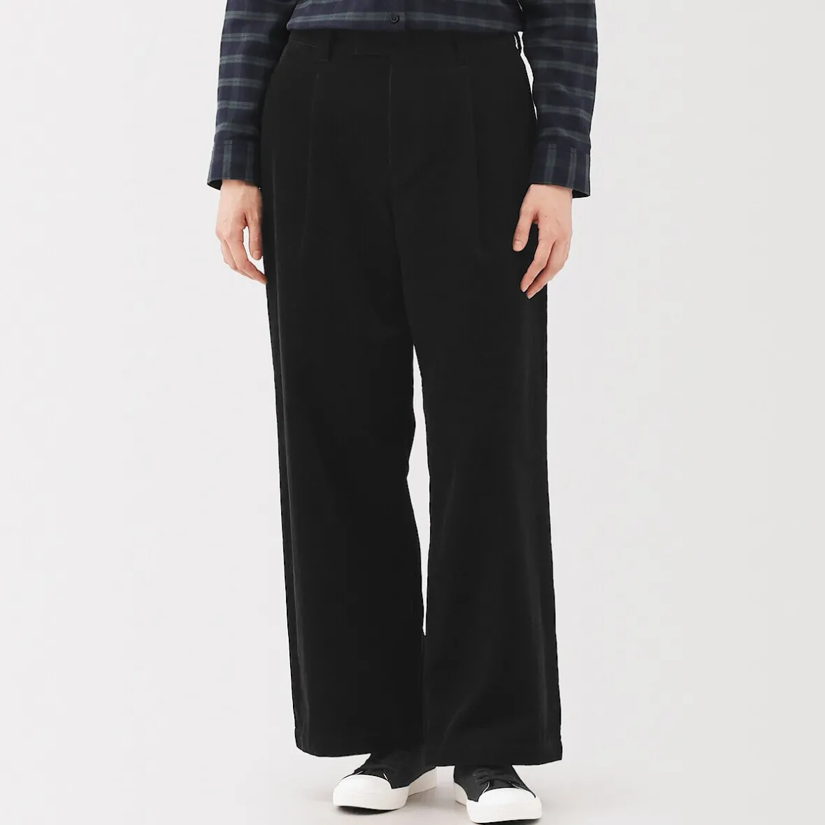 Outlet Muji Pantalón ancho plisado de pana en mezcla de kapok para mujer