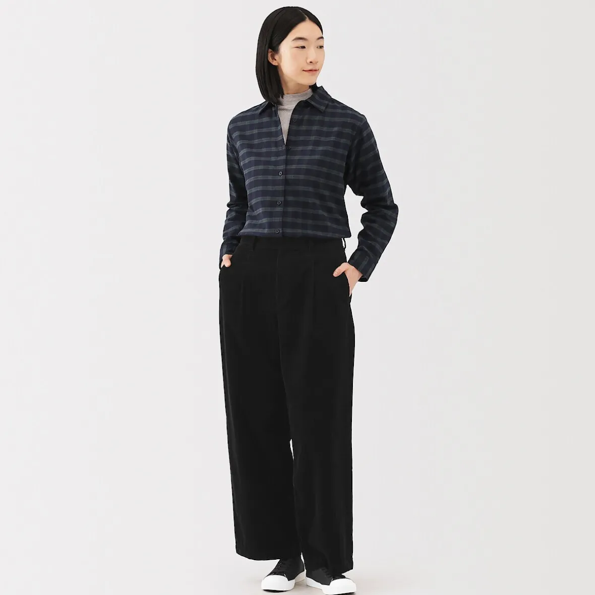Outlet Muji Pantalón ancho plisado de pana en mezcla de kapok para mujer