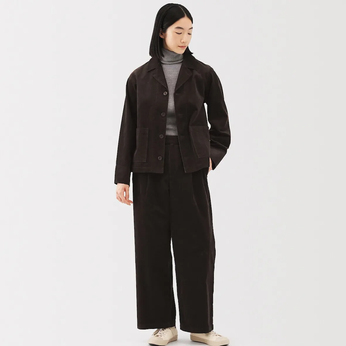 Outlet Muji Pantalón ancho plisado de pana en mezcla de kapok para mujer