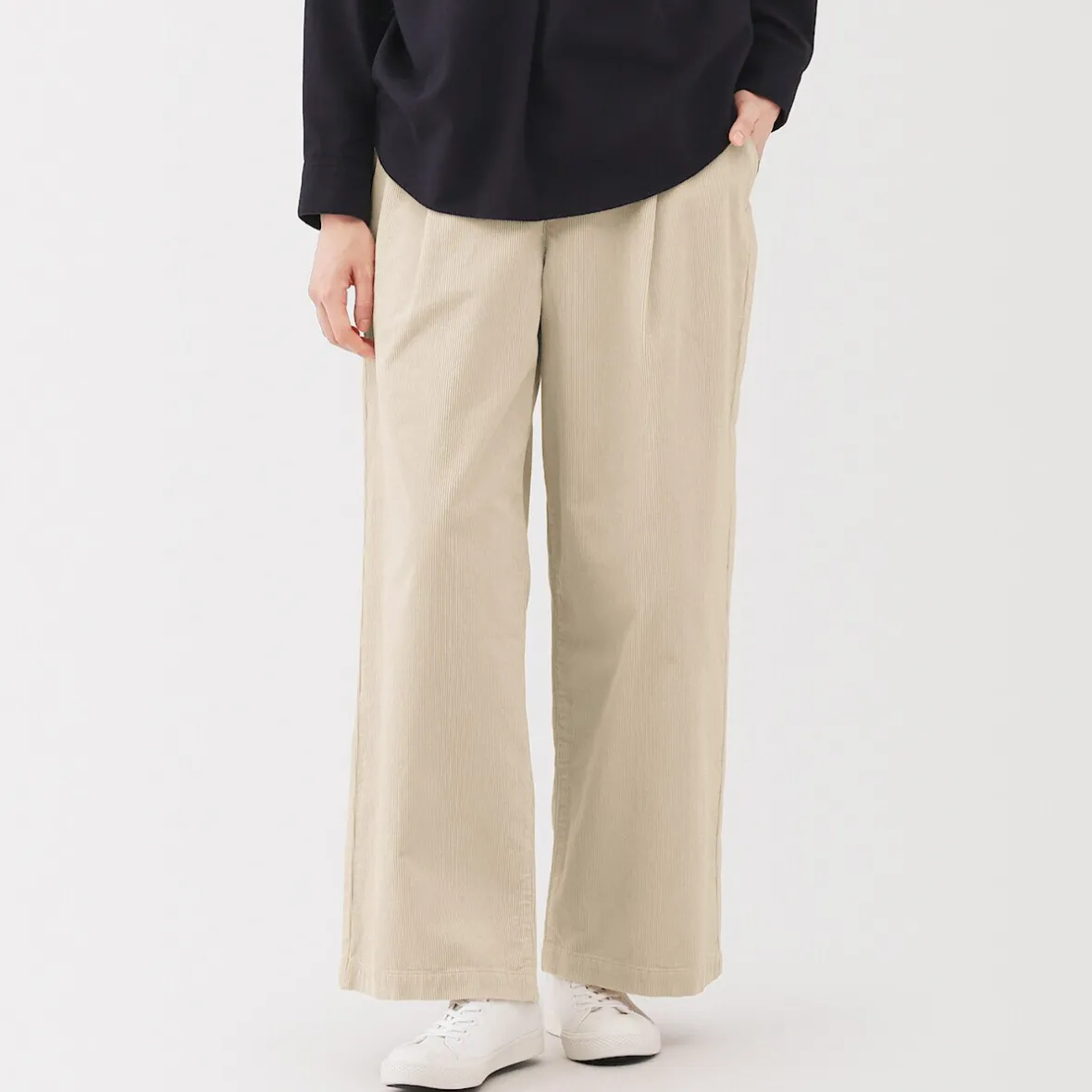 Outlet Muji Pantalón ancho plisado de pana en mezcla de kapok para mujer