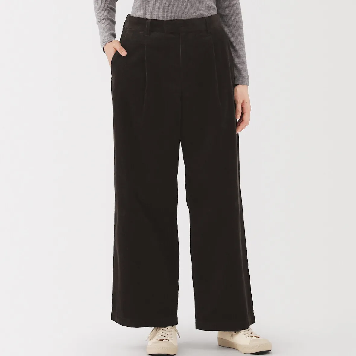 Outlet Muji Pantalón ancho plisado de pana en mezcla de kapok para mujer