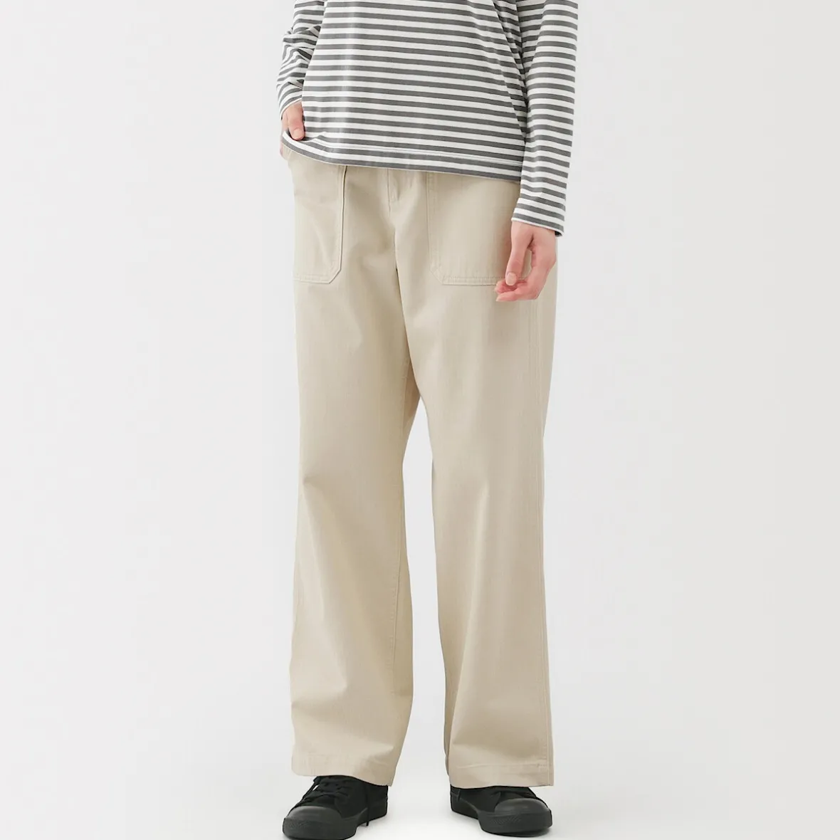 Outlet Muji Pantalón de algodón con patrón de espina de pez para mujer