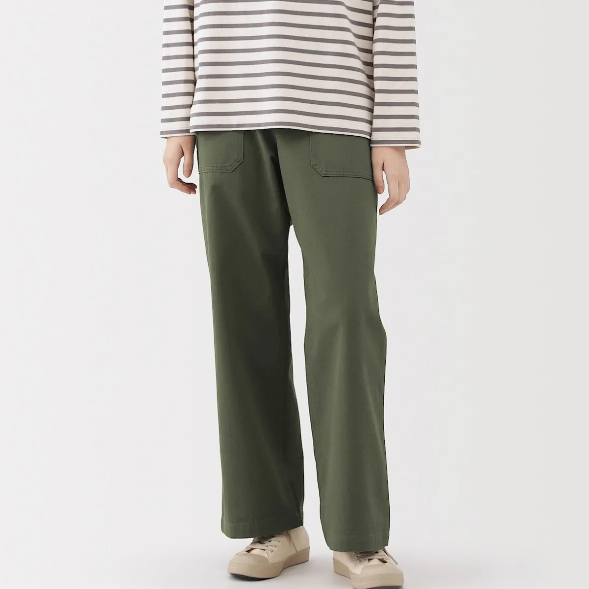 Outlet Muji Pantalón de algodón con patrón de espina de pez para mujer