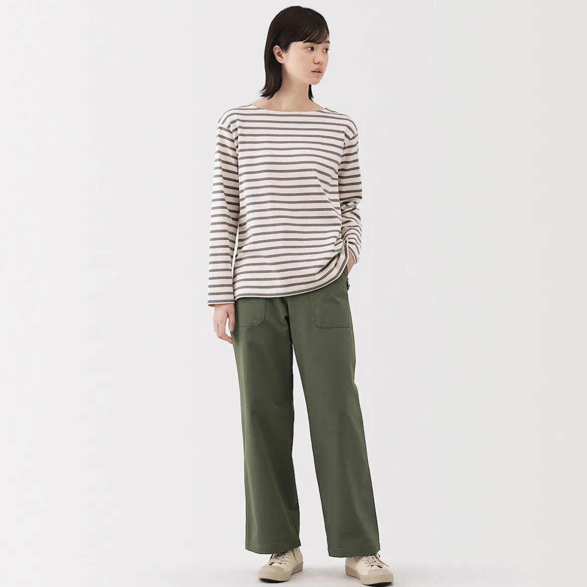 Outlet Muji Pantalón de algodón con patrón de espina de pez para mujer