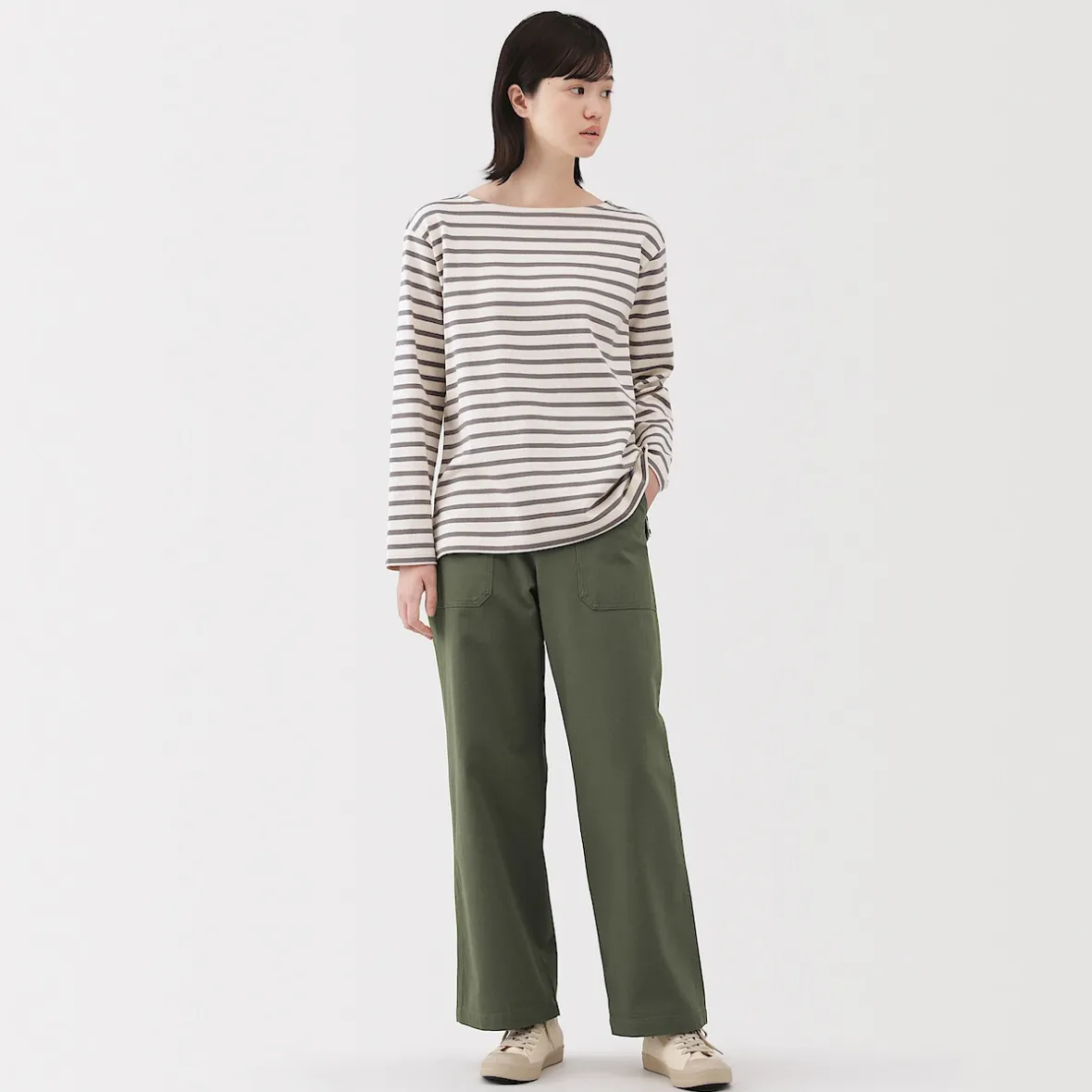 Outlet Muji Pantalón de algodón con patrón de espina de pez para mujer