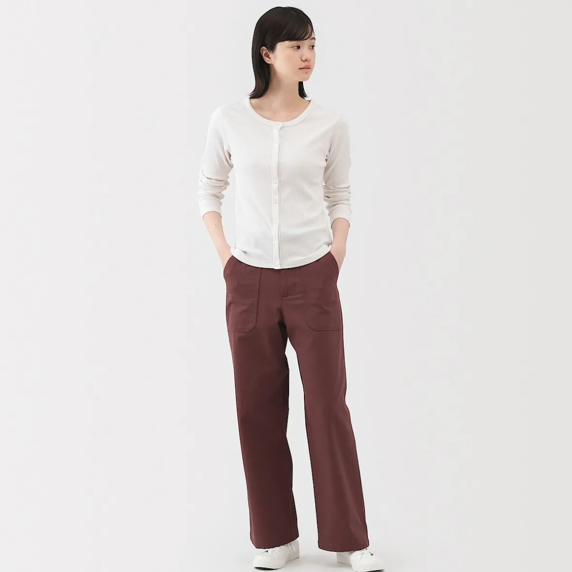Outlet Muji Pantalón de algodón con patrón de espina de pez para mujer