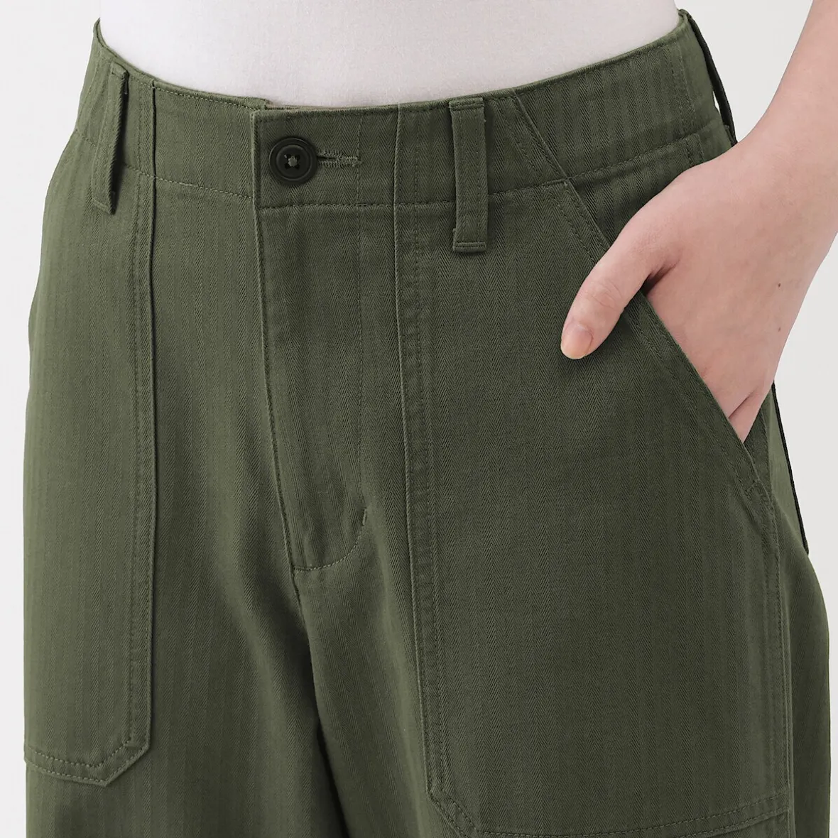 Outlet Muji Pantalón de algodón con patrón de espina de pez para mujer