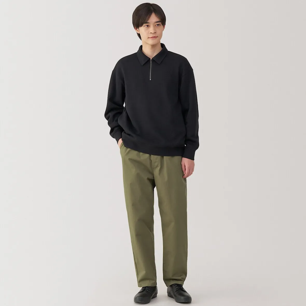 New Muji Pantalón de corte cómodo y algodón lavado para hombre