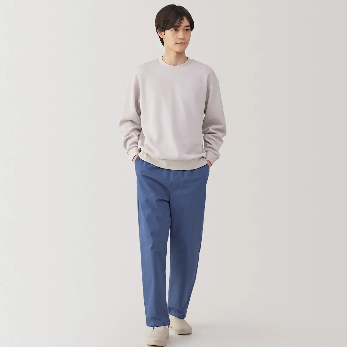 New Muji Pantalón de corte cómodo y algodón lavado para hombre