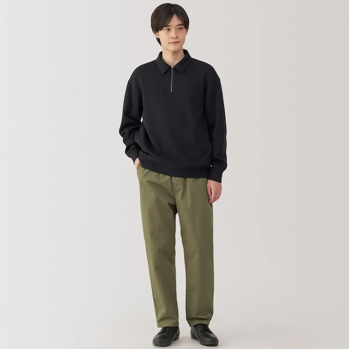 New Muji Pantalón de corte cómodo y algodón lavado para hombre