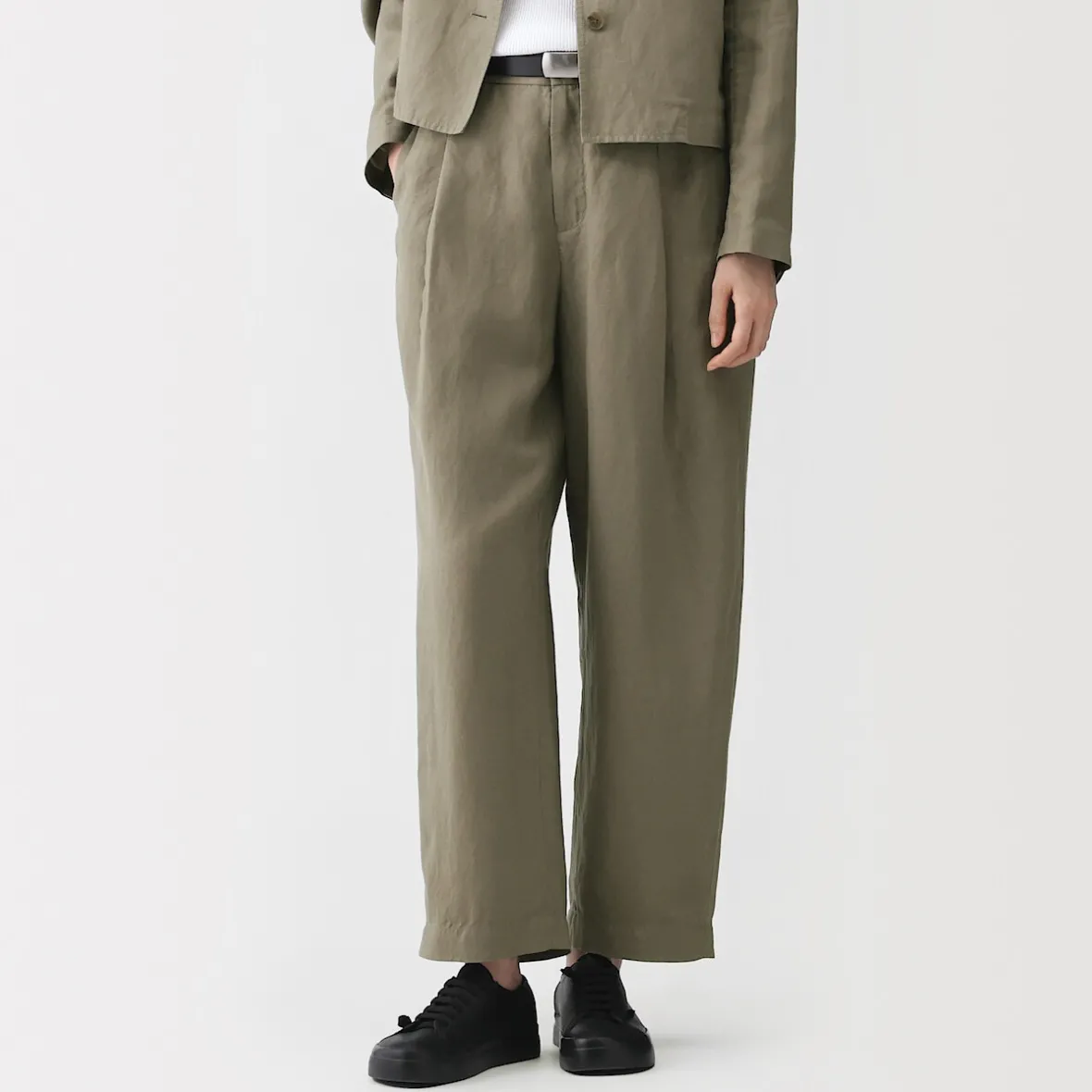 Discount Muji Pantalones anchos de lino y lyocell para mujer