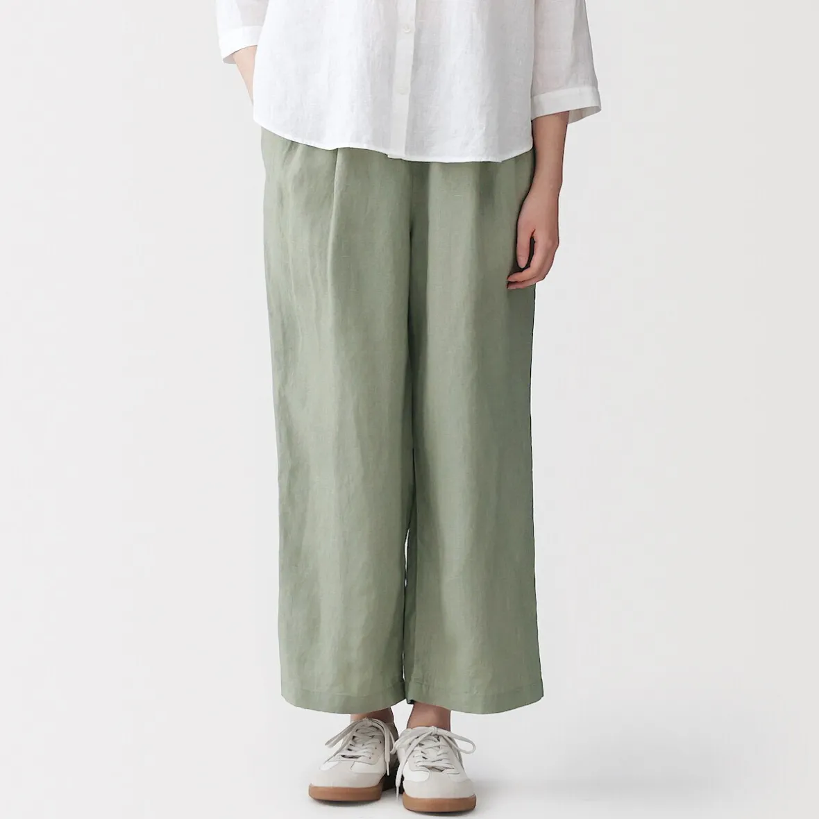 Online Muji Pantalones de lino lavado y pierna ancha para mujer