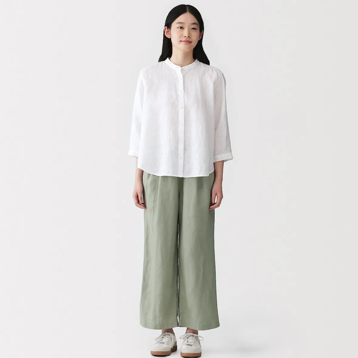 Online Muji Pantalones de lino lavado y pierna ancha para mujer