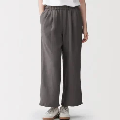 Online Muji Pantalones de lino lavado y pierna ancha para mujer