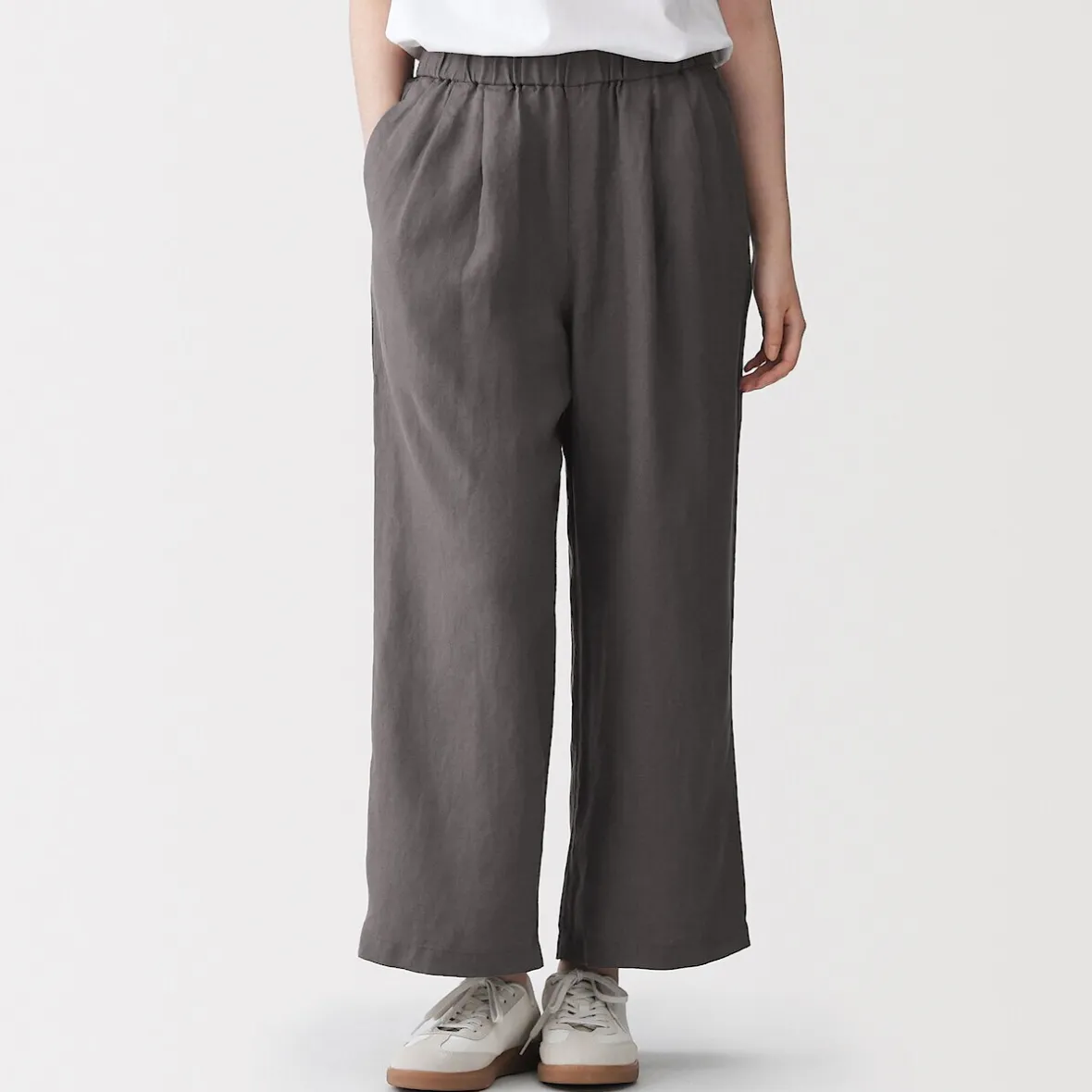 Online Muji Pantalones de lino lavado y pierna ancha para mujer