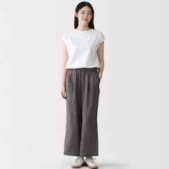 Online Muji Pantalones de lino lavado y pierna ancha para mujer