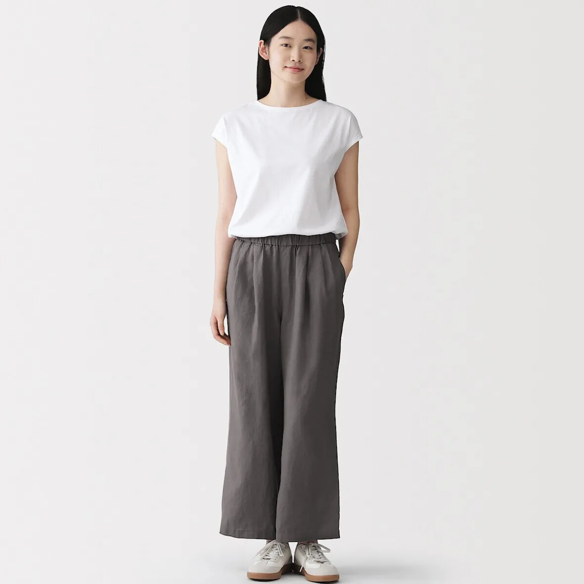 Online Muji Pantalones de lino lavado y pierna ancha para mujer
