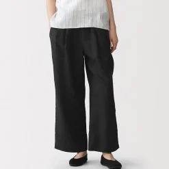 Online Muji Pantalones de lino lavado y pierna ancha para mujer