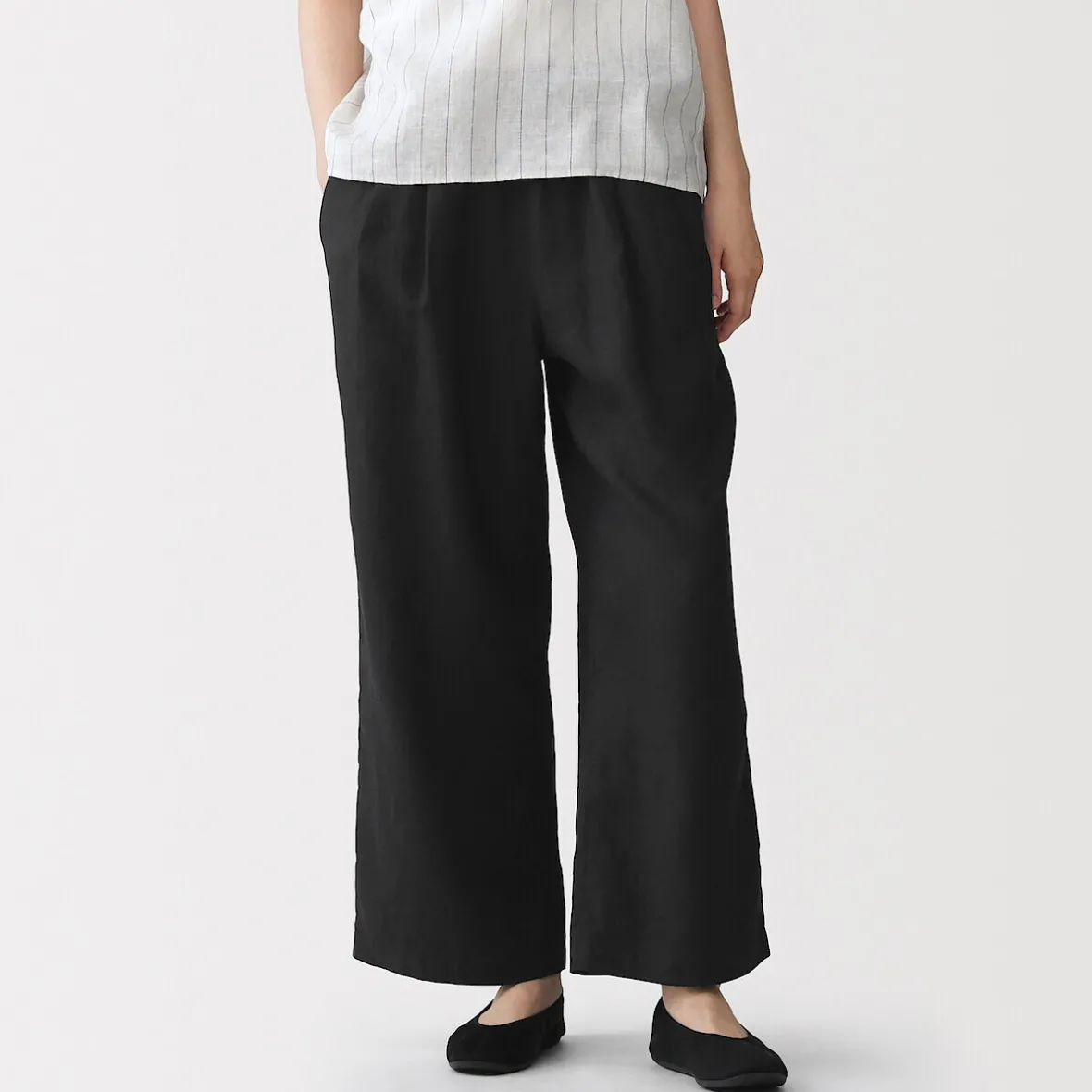 Online Muji Pantalones de lino lavado y pierna ancha para mujer