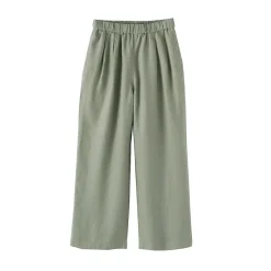 Online Muji Pantalones de lino lavado y pierna ancha para mujer