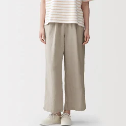 Online Muji Pantalones de lino lavado y pierna ancha para mujer