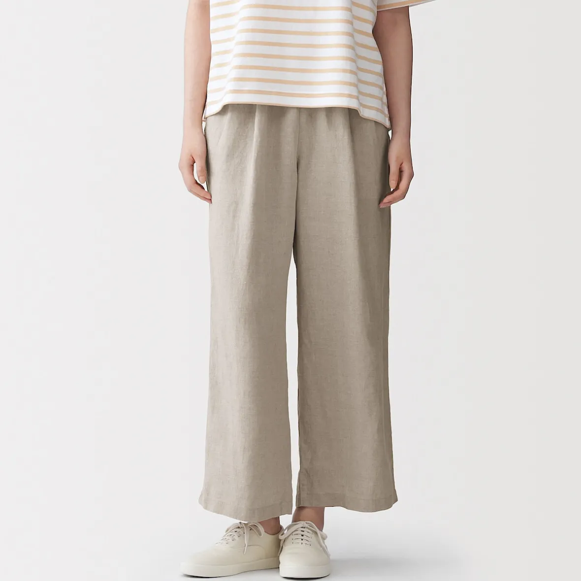 Online Muji Pantalones de lino lavado y pierna ancha para mujer