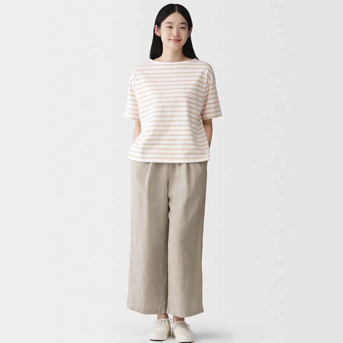 Online Muji Pantalones de lino lavado y pierna ancha para mujer