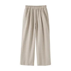 Online Muji Pantalones de lino lavado y pierna ancha para mujer