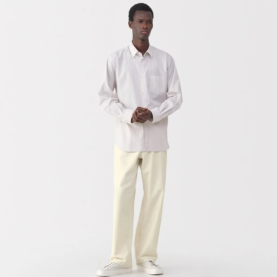 Muji Pantalones de sarga, tejido washi y ancho de pierna para hombre