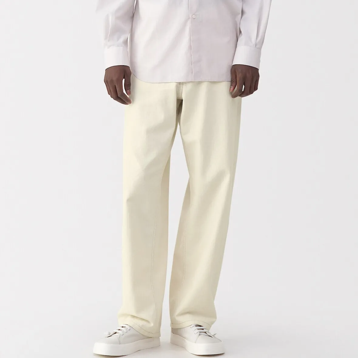 Muji Pantalones de sarga, tejido washi y ancho de pierna para hombre