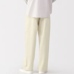Muji Pantalones de sarga, tejido washi y ancho de pierna para hombre