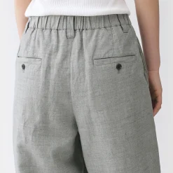 Sale Muji Pantalones plisados con patrón de espina de pez de mezcla de lino para mujer Gris