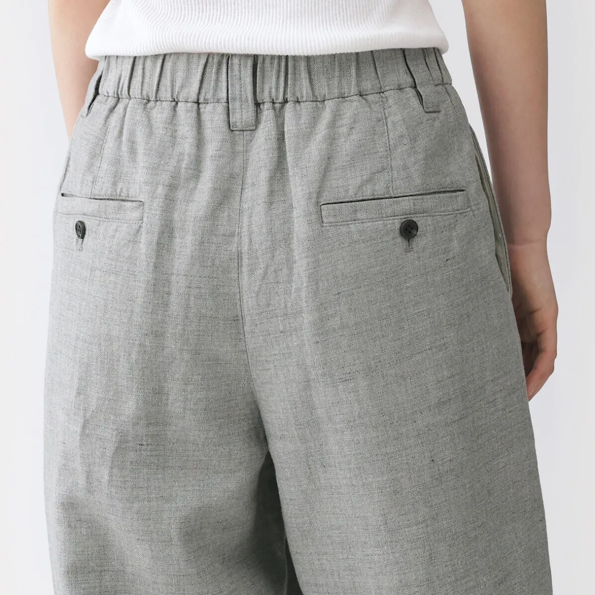 Sale Muji Pantalones plisados con patrón de espina de pez de mezcla de lino para mujer Gris
