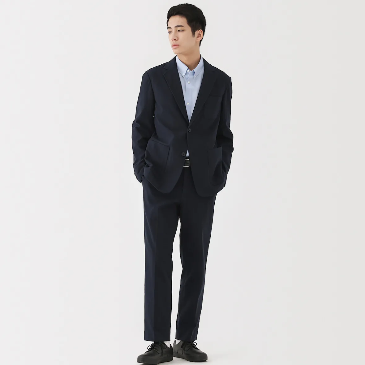 Outlet Muji Pantalones plisados elásticos y cepillados para hombre